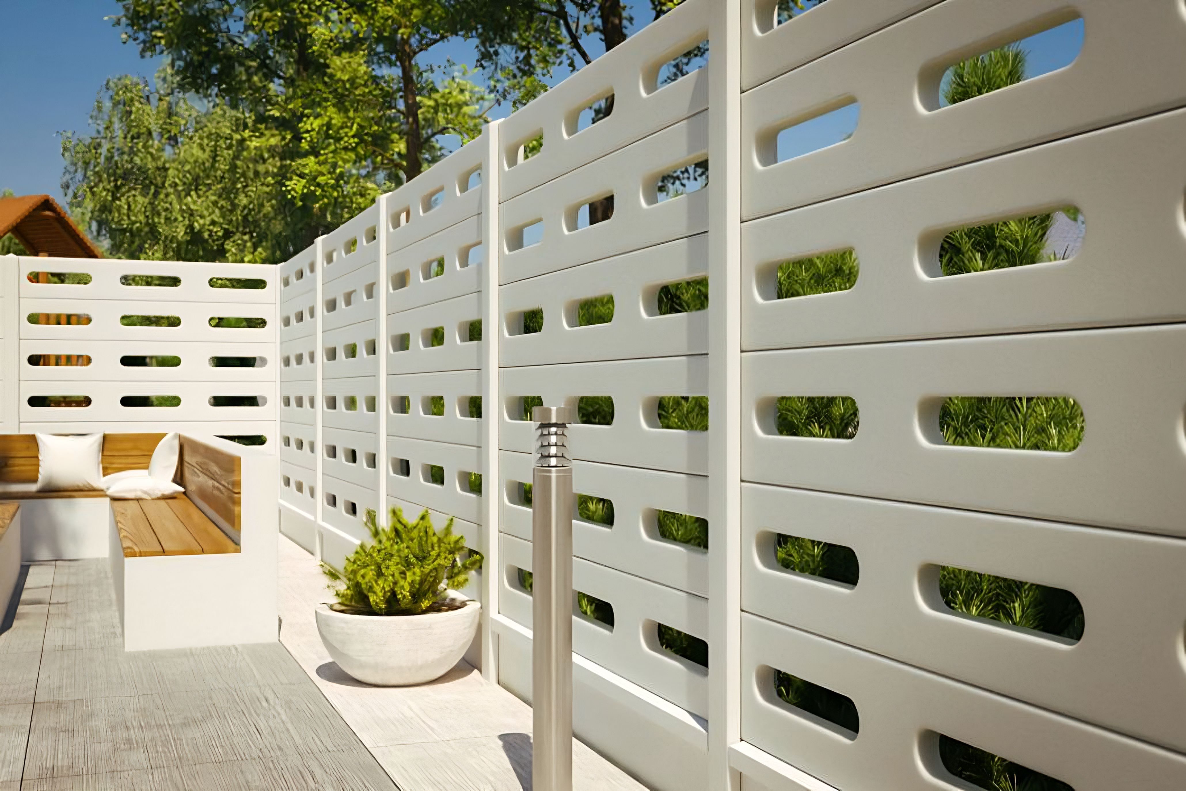 Clôture en béton 3D moderne ajourée terrasse brise vue design